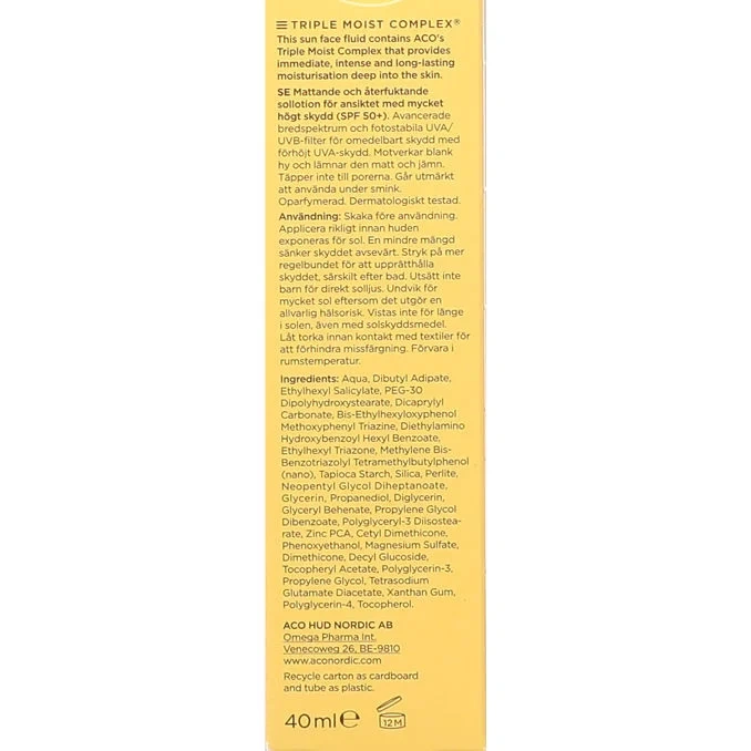 Solskydd Ansikte Mattifying SPF 50+