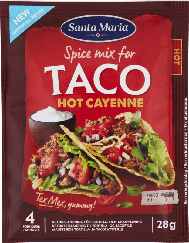Taco Spice Mix Hot Cayenne 28g Santa Maria