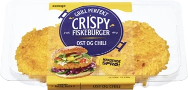 Crispy Fiskeburger med Ost og Chili 180g Coop