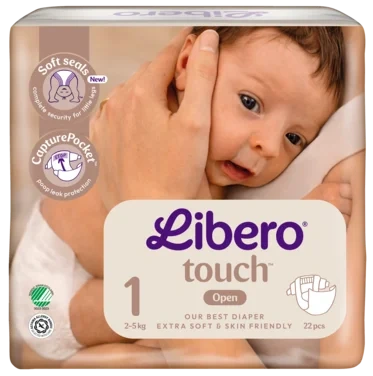 Libero Touch 1 Åpen Bleie, 2–5 Kg, 22 stk