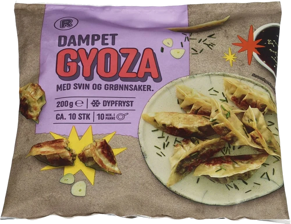 Dampet gyoza med svin og grønnsaker