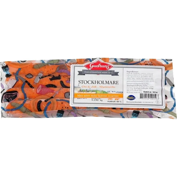 Kryddkorv Stockholmare Ost Paprika Chili 68% Kötthalt 240g Gudruns