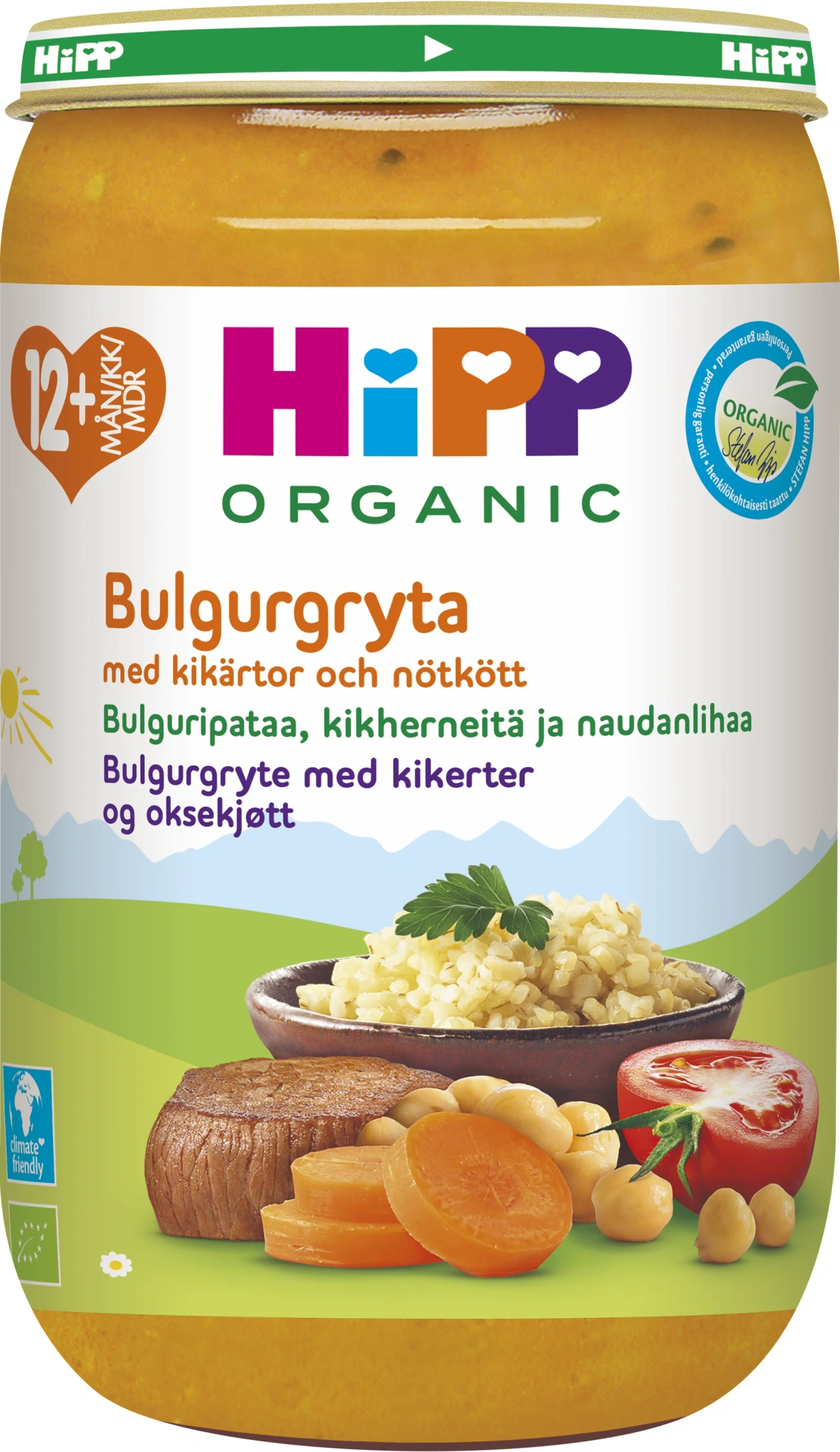 Hipp Bulgur og Grønnsakspanne med Kikærter og Biff 12mdr 250g