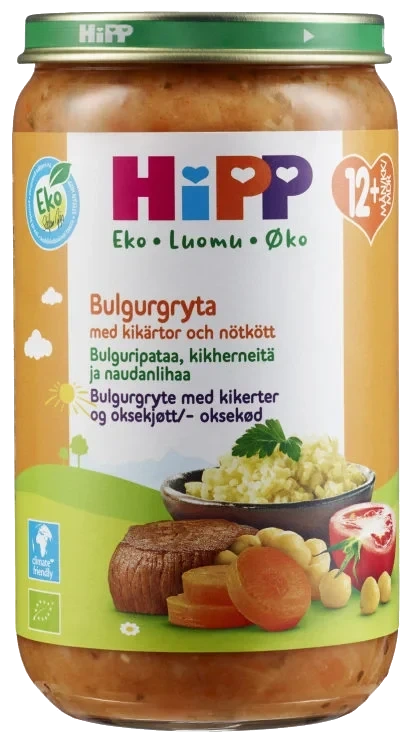 Hipp Bulgur og Grønnsakspanne med Kikærter og Biff 12mdr 250g