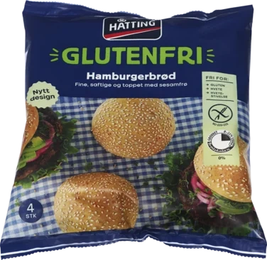 Hamburgerbrød glutenfri 4stk 320g Hatting