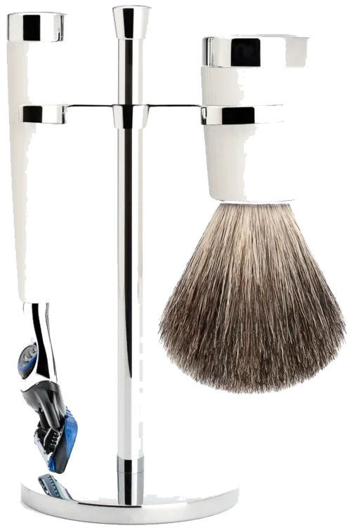 Mühle Liscio Set Razor Fusion™ + Shaving Brush High-Grade Resin White Pure Badger