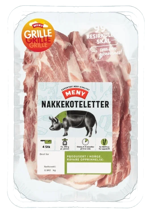 Svin Nakkekotelett 4pk Ca900g Meny