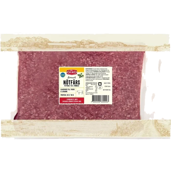 Nötfärs Färsk 12% 1kg Scan