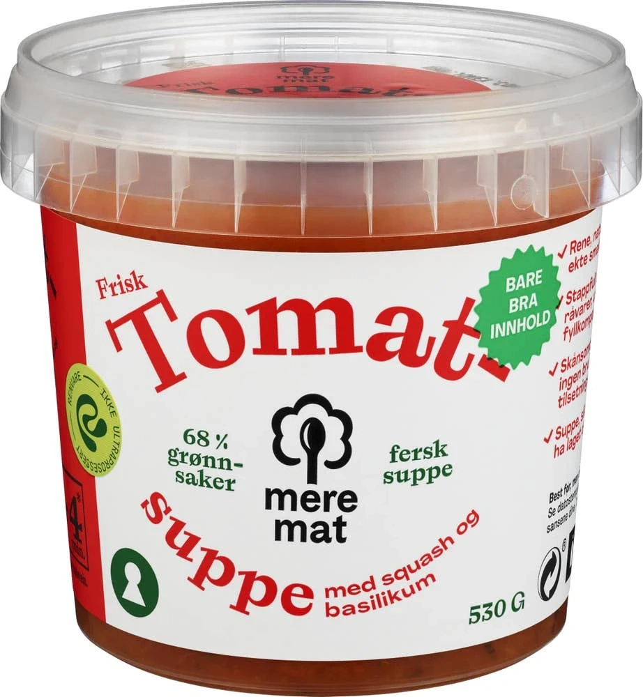 Suppe med tomat, squash og basilikum