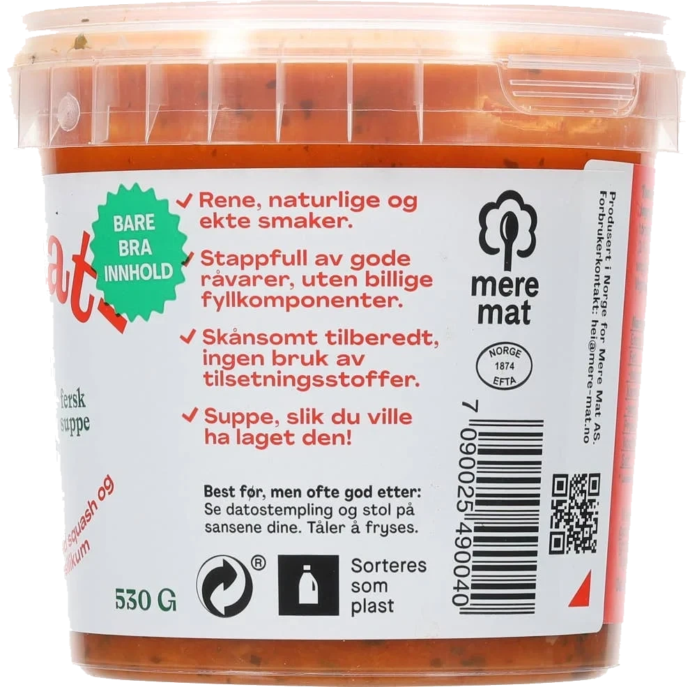 Suppe med tomat, squash og basilikum