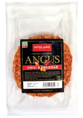 Angusburger Chili & Cheddar 165g Frys Mydland