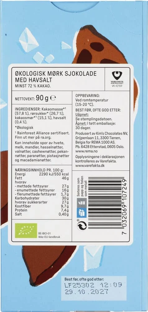 Økologisk mørk sjokolade med havsalt