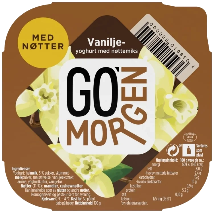 Go'morgen Vaniljeyoghurt M/nøttemix 190 G
