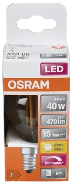 Lyspære Led Cl P 40 Klar Dim E14 Osram