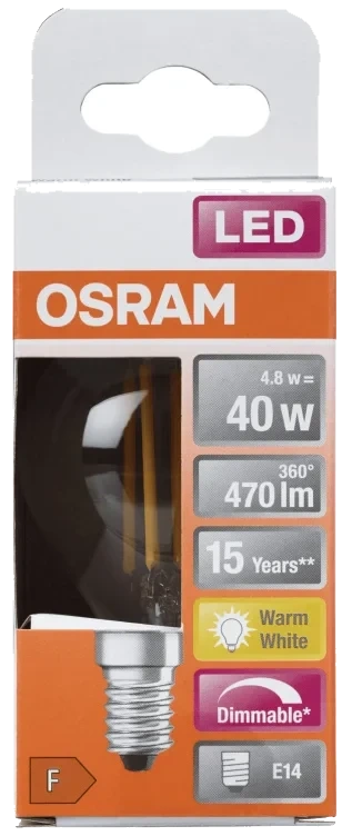 Lyspære Led Cl P 40 Klar Dim E14 Osram