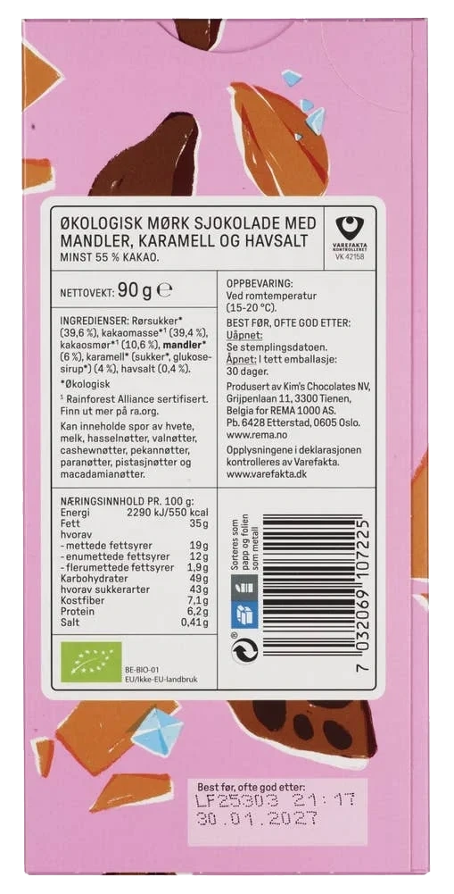 Økologisk sjokolade med mandler, karamell og havsalt