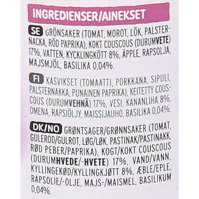 Barnmat Couscous, Kyckling & Basilika 12-pack