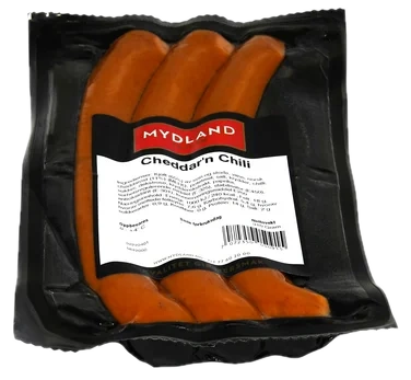 Cheddar og Chilipølse 3pk 310g Mydland