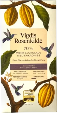 70% Piura med Kakaonibs Mørk Sjokolade