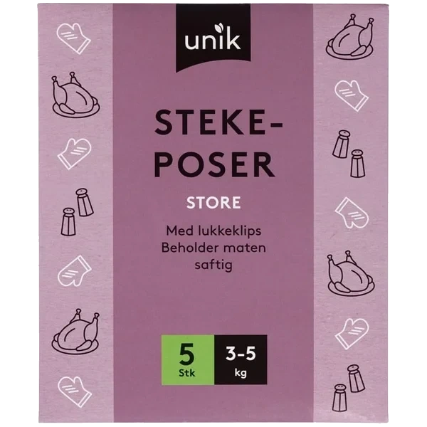 Stekeposer M/lukkeklips 3-5kg 5stk Unik