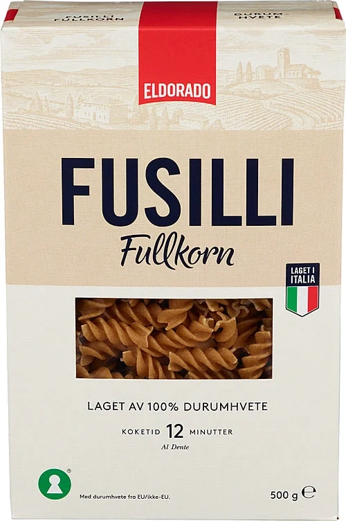 Pasta Fusilli Fullkorn 500g Eldorado