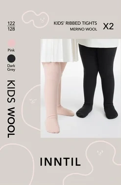 Kids' Wool Tights, 2-pack, Light Pink/anthracite, 122-128