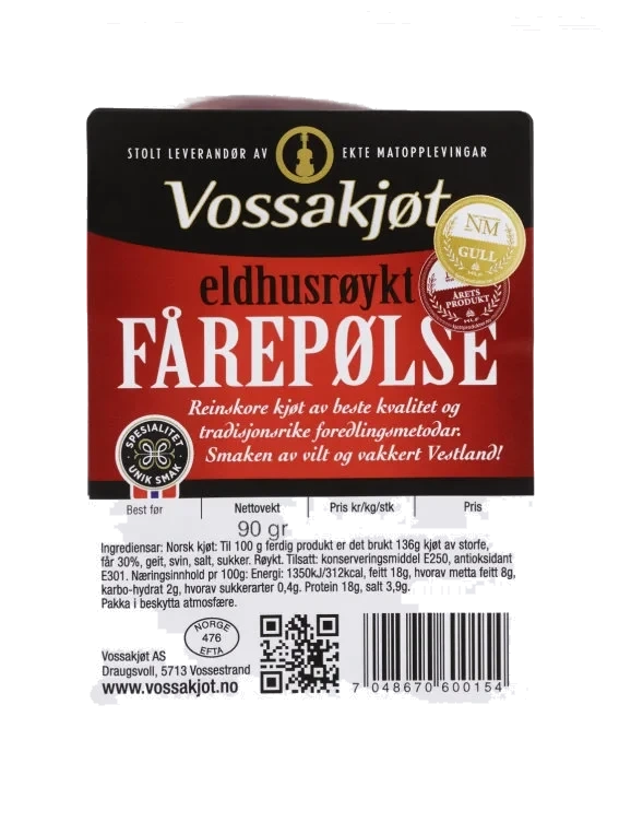 Eldhusrøykt Fårepølse 90g Vossakjøt