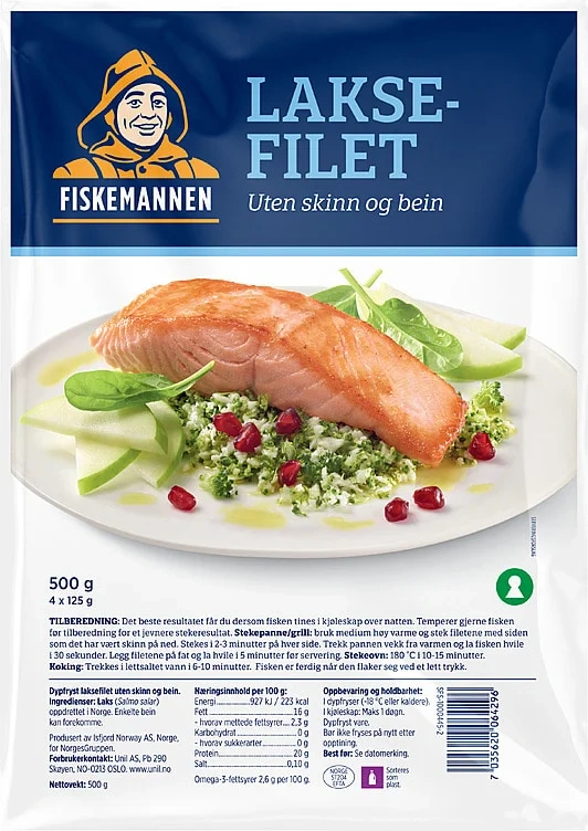 Laksefilet u/Skinn&Ben 500g Fiskemannen