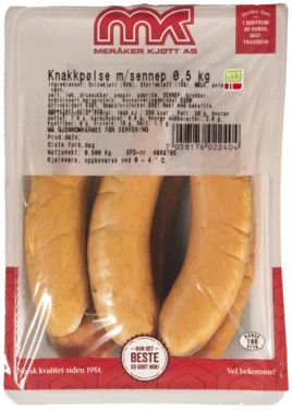 Knakkpølser M/sennep Meråker Kjøtt As