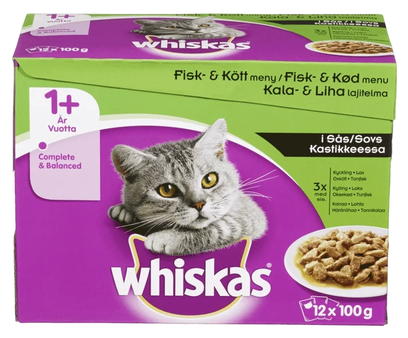 Whiskas® 1+ Fisk & Kjøtt i Saus 12x100g