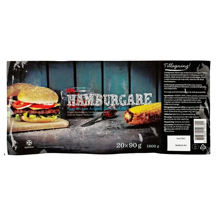 Hamburgare Fryst 20x90g 1,8kg ICA