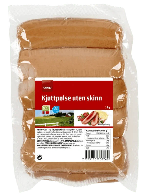 Coop Røkte Kjøttpølser uten Skinn 1kg