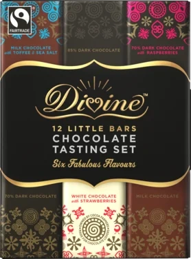 Divine Fairtrade Chocolate Tasting Set 180g 12 Små Sjokolader i 6 Forskjellige Smaker