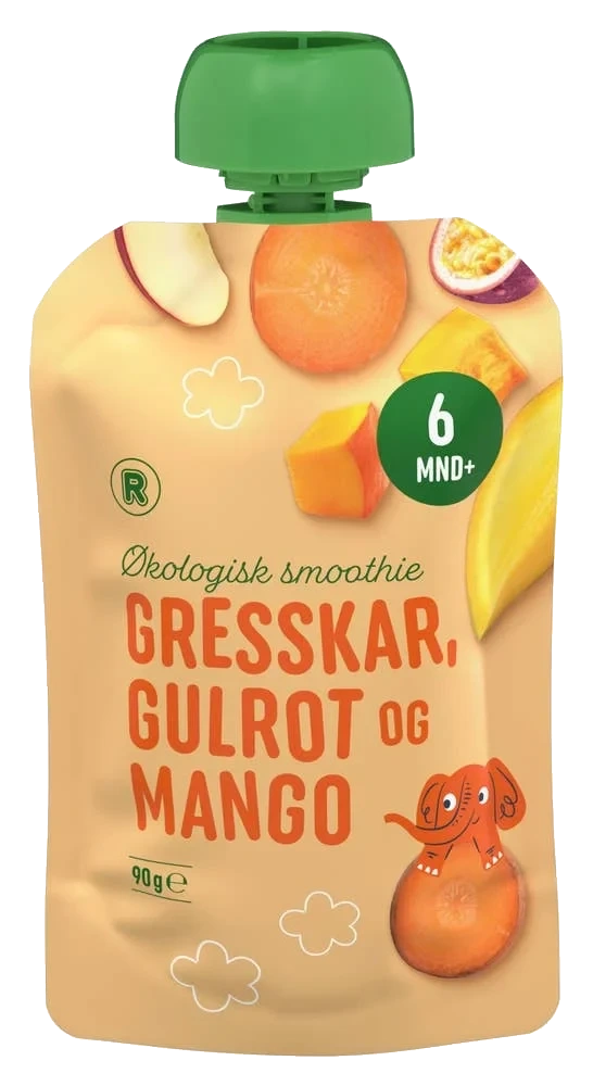 Økologisk smoothie med gresskar, gulrot og mango