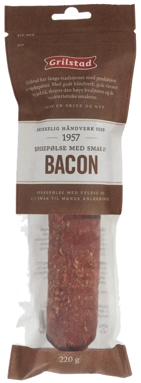 Bacon Spekepølse hel 220g Grilstad