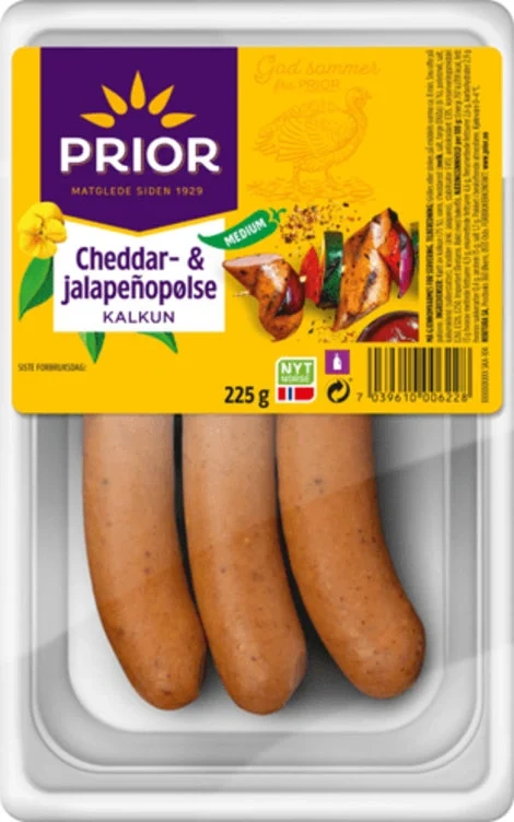 Cheddar- & jalapenopølse av Kalkun 225g