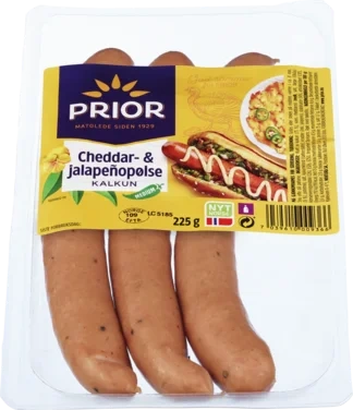Cheddar- & jalapenopølse av Kalkun 225g