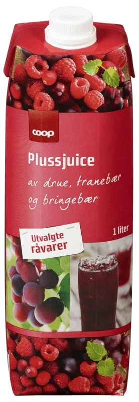 Coop Pluss Drue/Tranebær/Bringebær Juice 1l