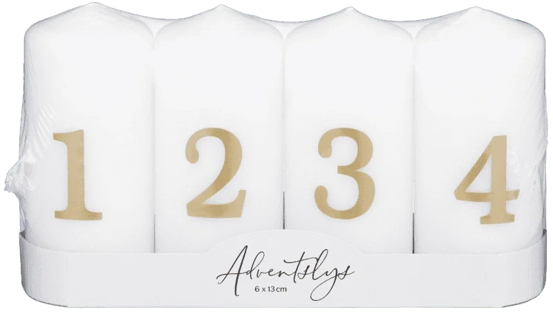 Moda Hvit Kubbelys med Tall Advent 4pk