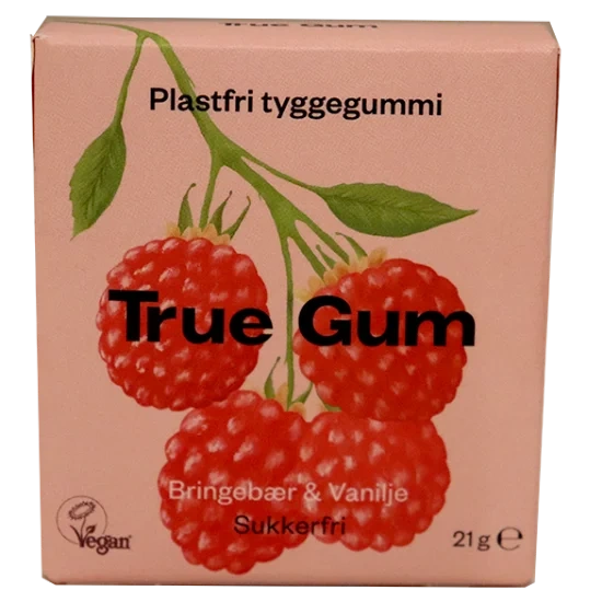 True Gum Bringebær & Vanilje 21g