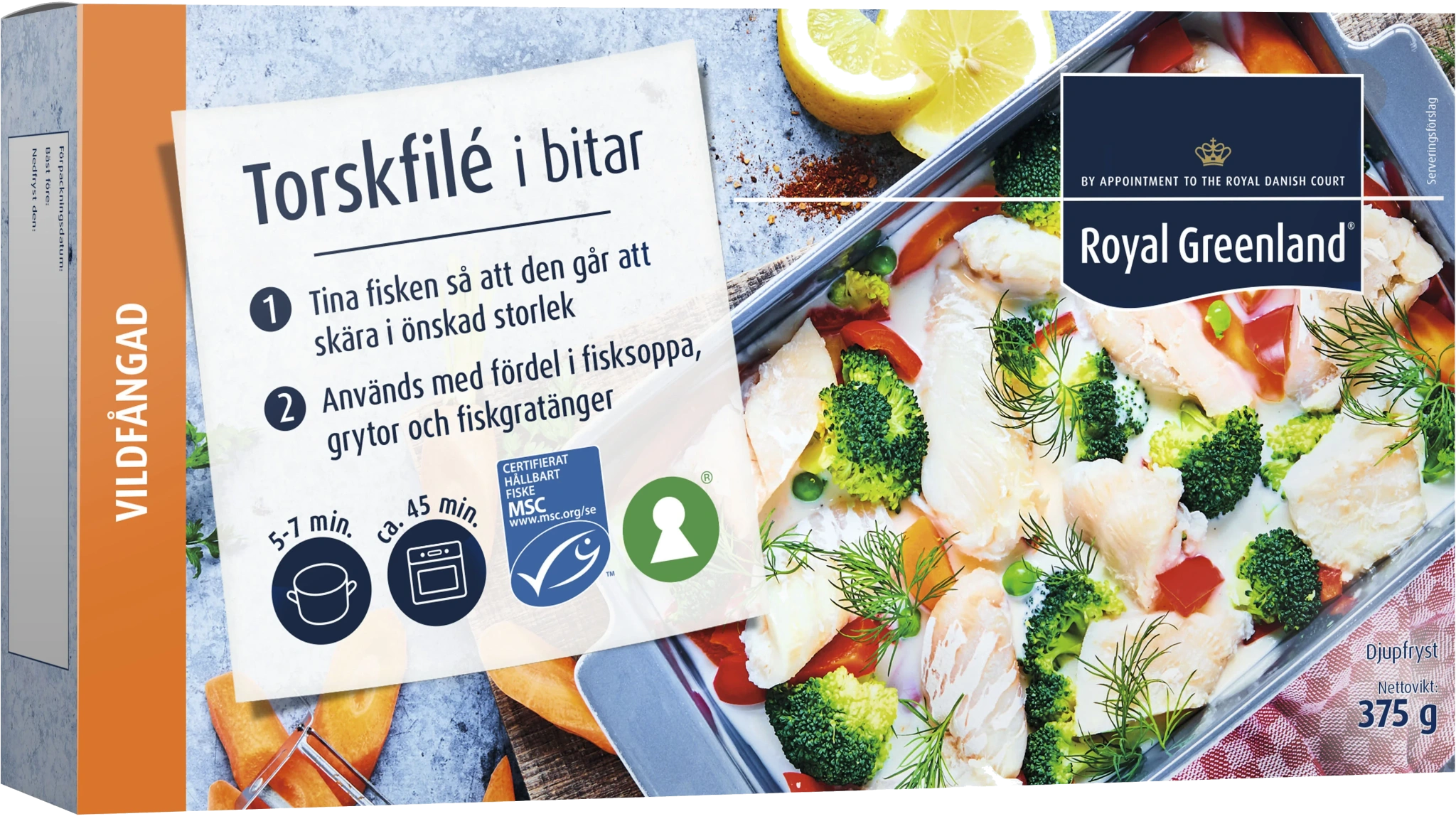 Torskfiléer i bitar