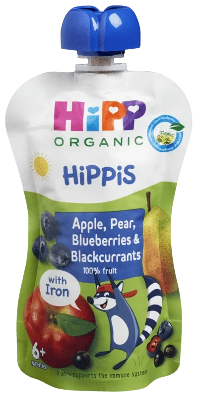 Hippis Smoothie Eple/Pære/Blåbær/Solbær m/Jern 6md