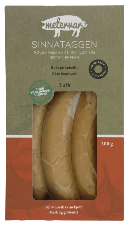 Sinnataggen - Hvitløkspølse med Brent Pepper