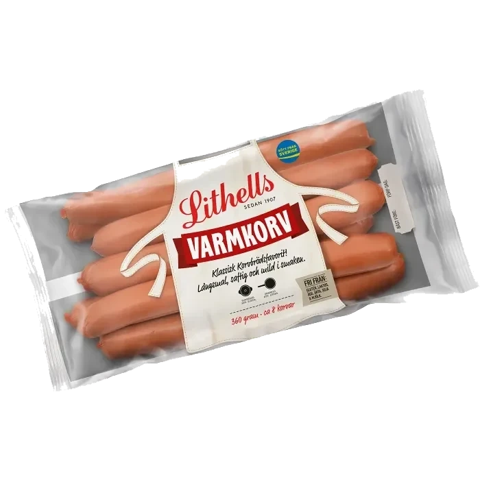 Varmkorv med skinn 360g Lithells