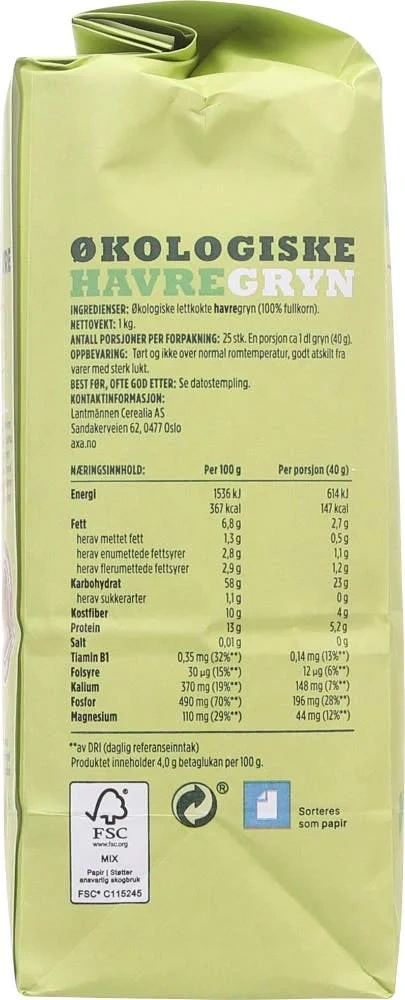 Økologiske havregryn