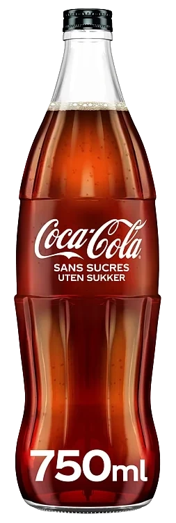 Coca Cola u/Sukker 0,75l Glassflaske