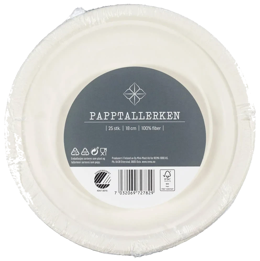 Papptallerken 18 cm, 25 stk