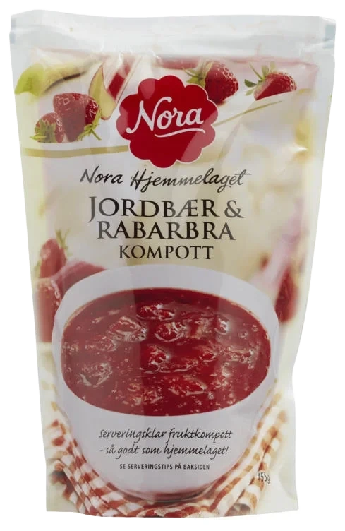 Nora Jordbær & Rabarbra Kompott 455g