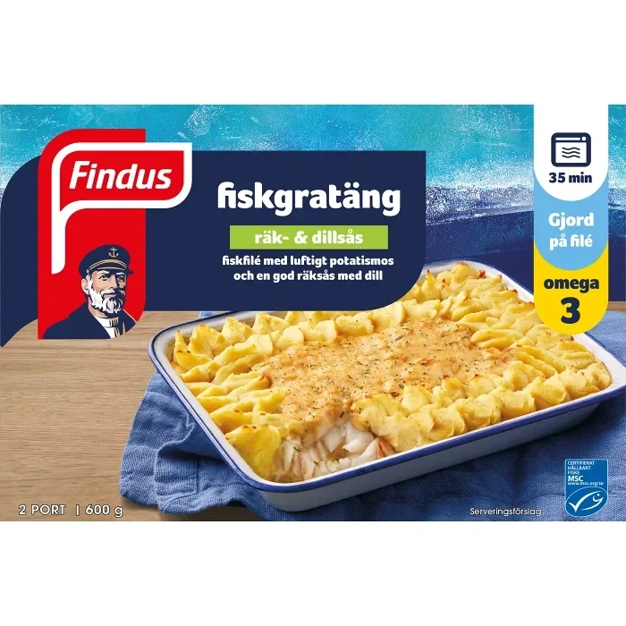 Fiskgratäng räk & dillsås Fryst 600g Findus