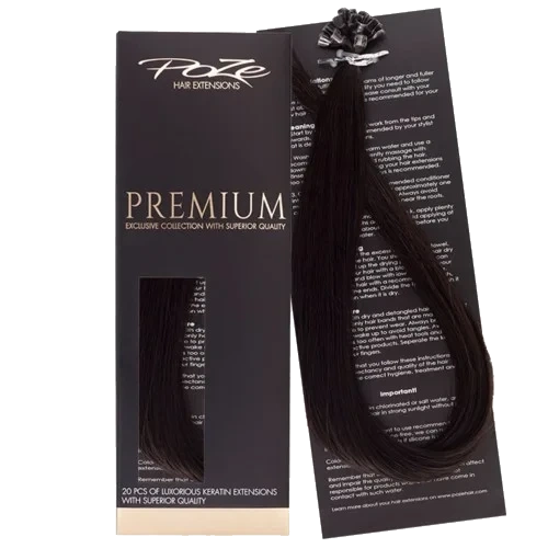 Poze Hairextensions Poze Keratin Premium Extensions 1B Midnight Brown 20 Fester 50cm